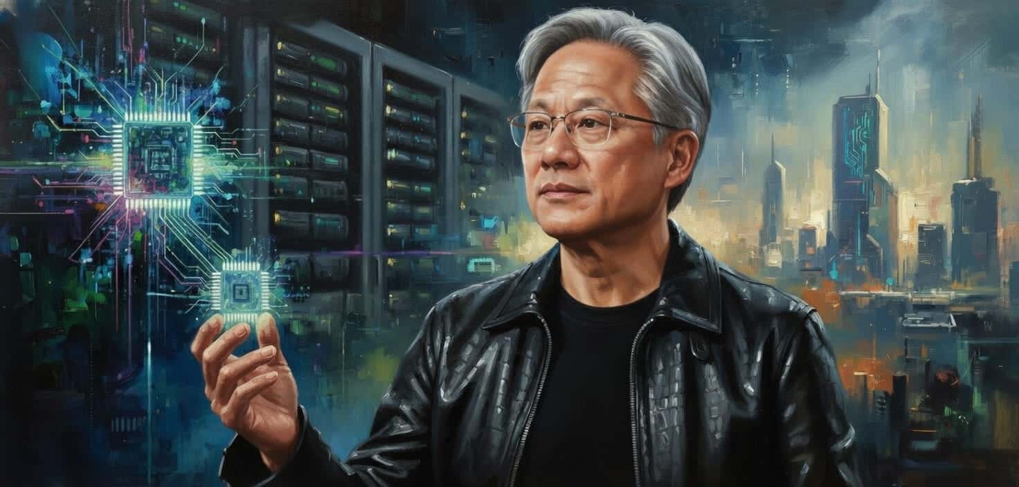 Un retrato al óleo de Jensen Huang