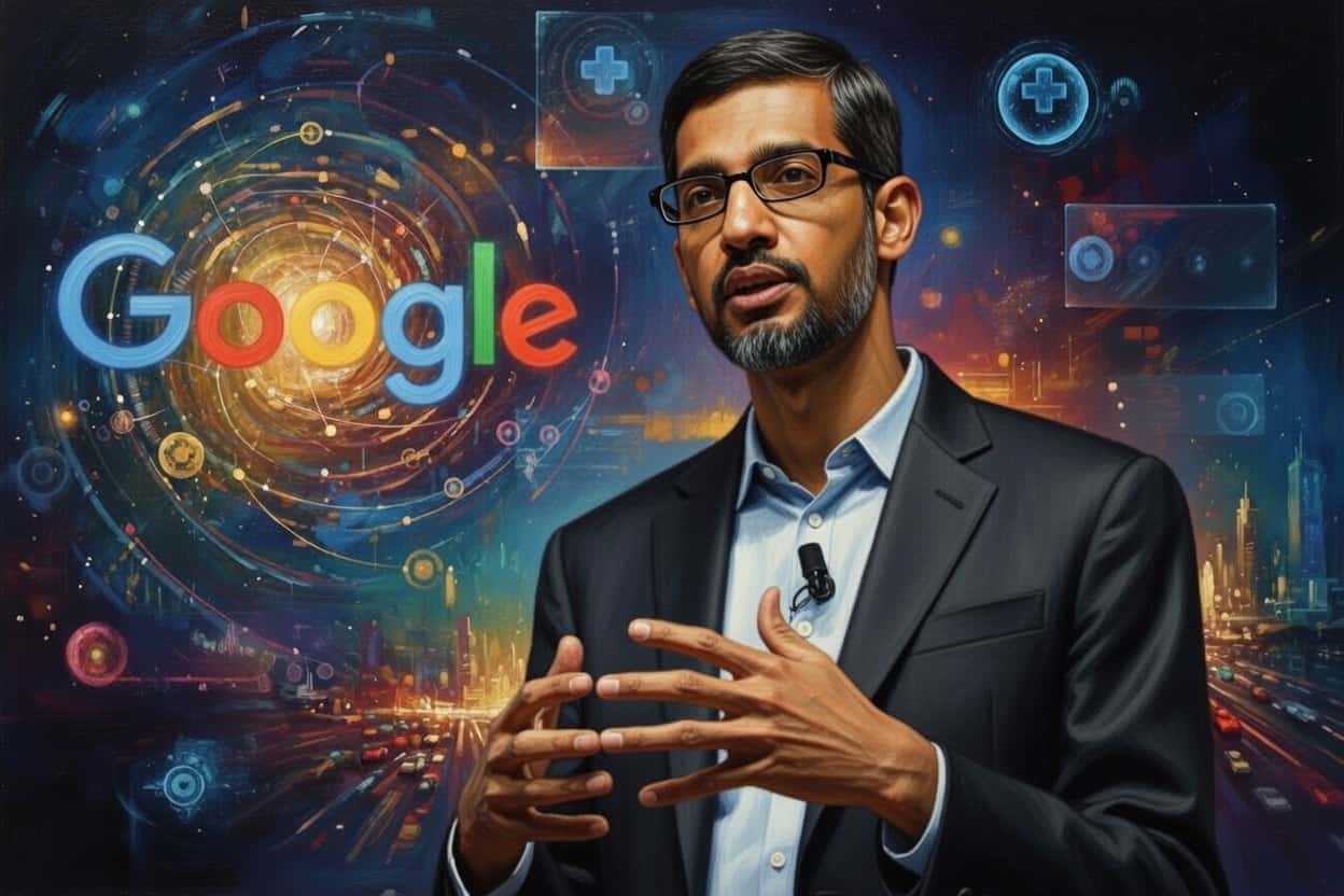 Un retrato al óleo de Sundar Pichai